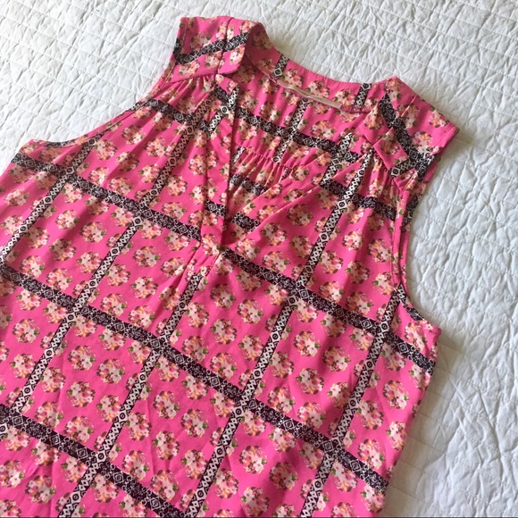 Women's 41 Hawthorn Hot Pink Print Sleeveless Top Sz M Shalley Split Neck Blouse - Picture 5 of 12